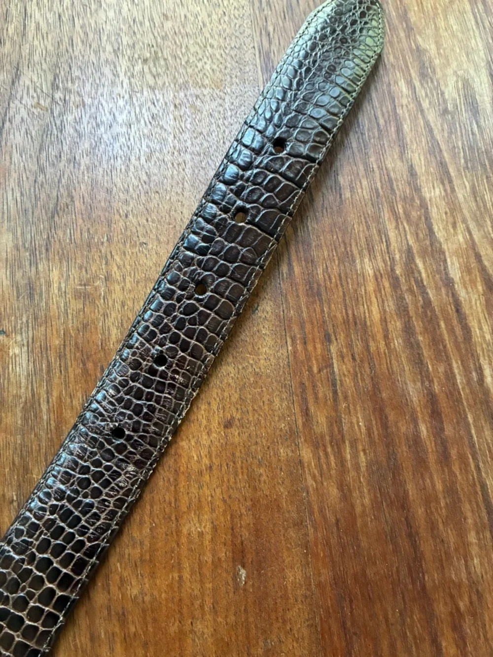 Brighton Brown Croc-Embossed Leather Belt with Gold & Silver Buckle
